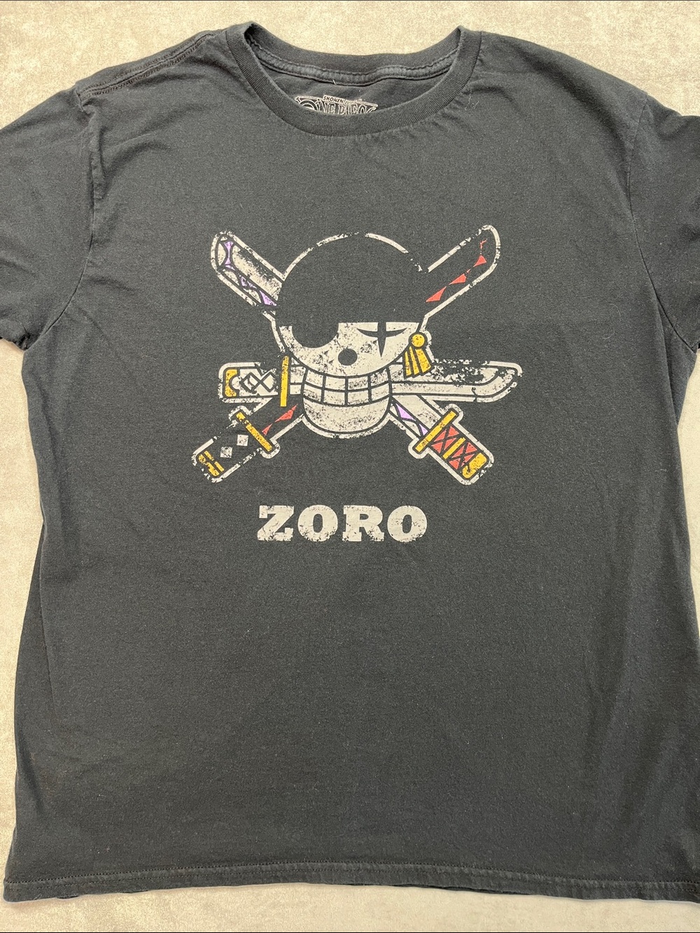 One Piece Zoro Skull Crossed Swords Graphic‎ T Shirt Black Large Anime Tee